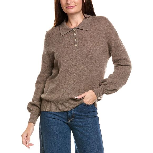 Kier+J Womens Kier + J Oversized Wool & Cashmere-Blend Polo Sweater Brown
